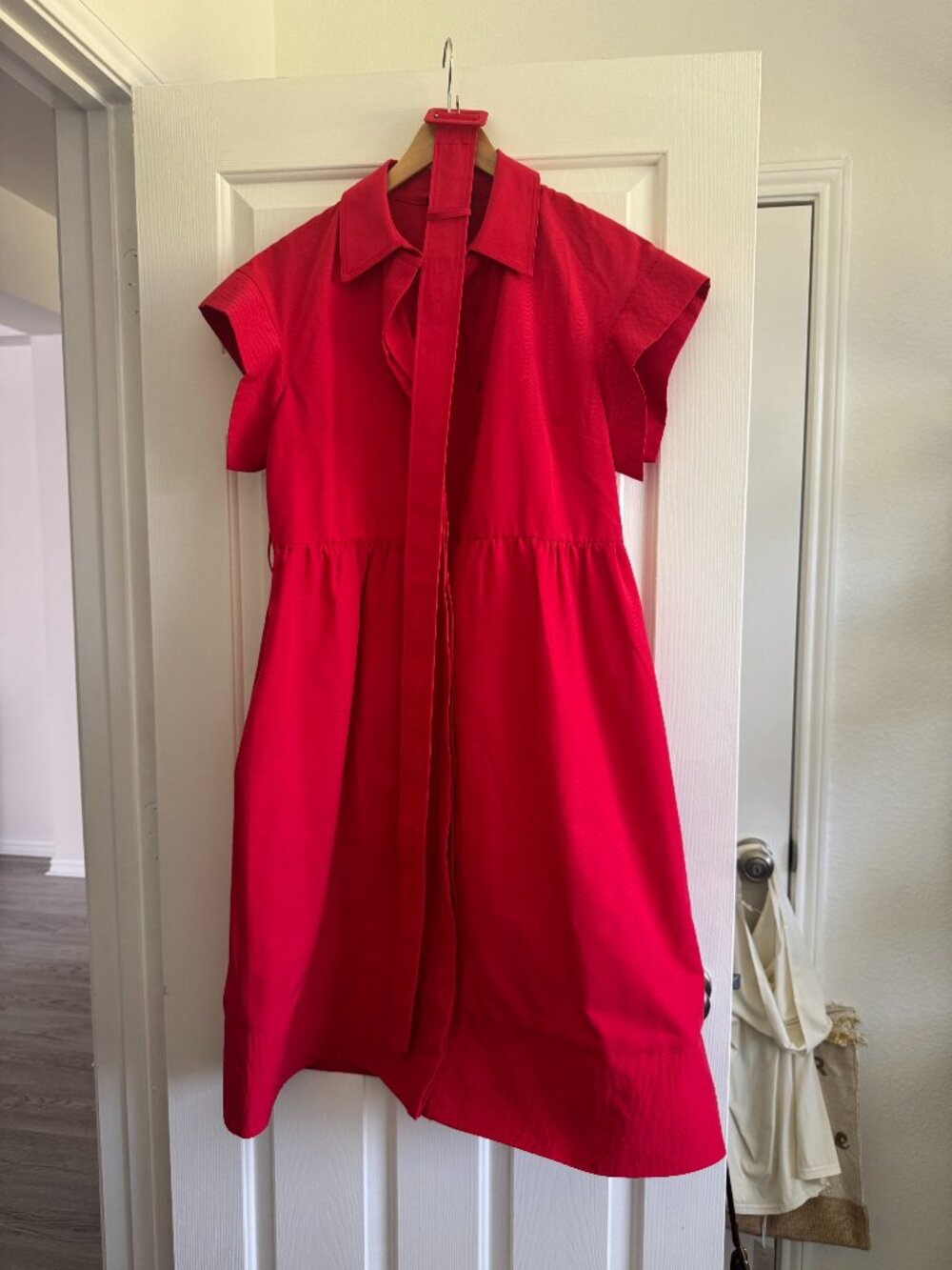 Tuckernuck Red Chloe Midi Shirt Dress Moiré Fabric XL Like New